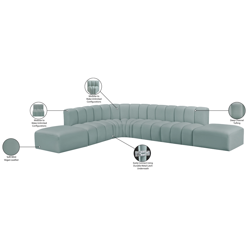 Meridian Furniture Arc Mint Green Vegan Leather Modular Sectional