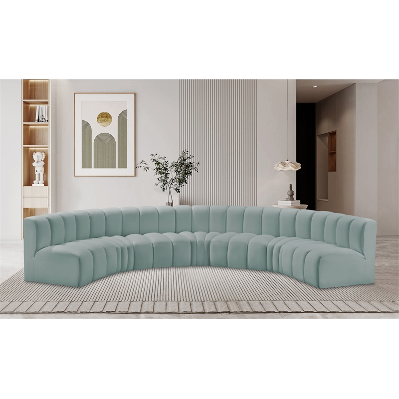 Meridian Furniture Arc Mint Green Vegan Leather Modular Sectional