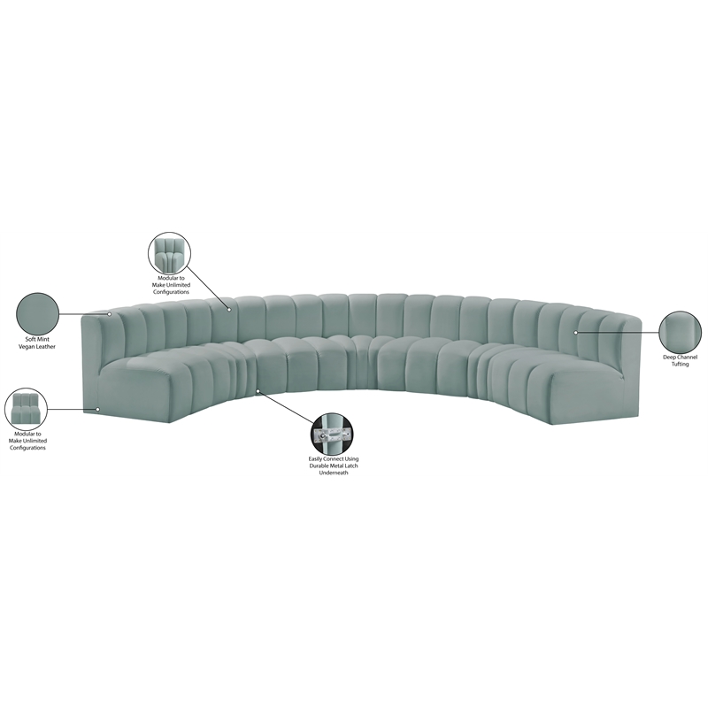 Meridian Furniture Arc Mint Green Vegan Leather Modular Sectional