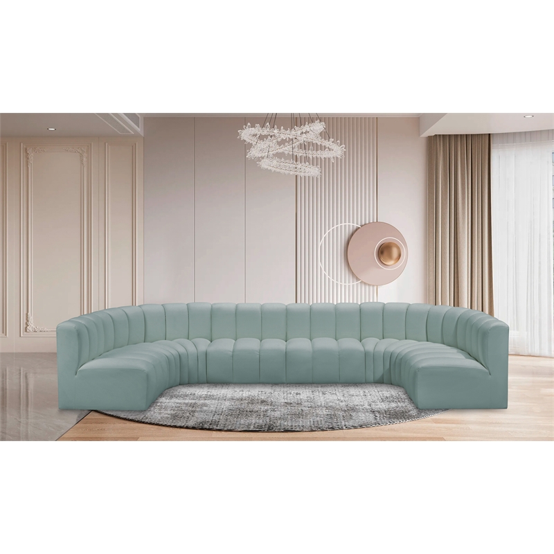 Meridian Furniture Arc Mint Green Vegan Leather Modular Sectional
