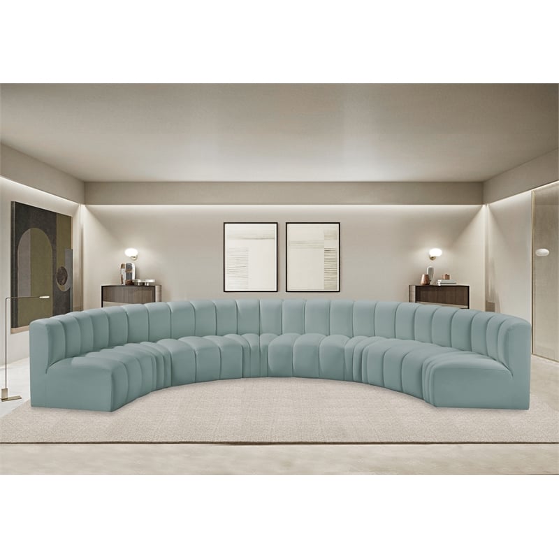 Meridian Furniture Arc Mint Green Vegan Leather Modular Sectional