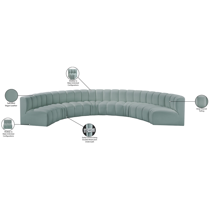 Meridian Furniture Arc Mint Green Vegan Leather Modular Sectional