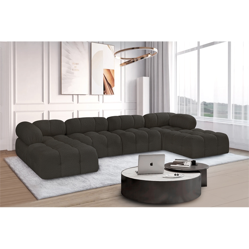 meridian furniture ames brown boucle fabric modular sectional