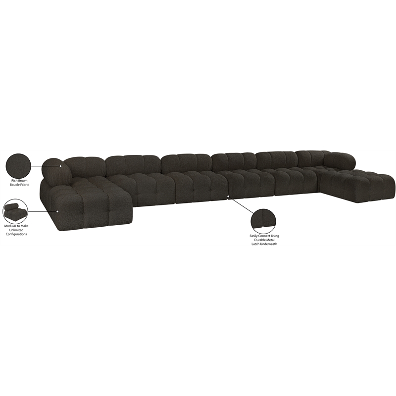 Meridian Furniture Ames Brown Boucle Fabric Modular Sectional