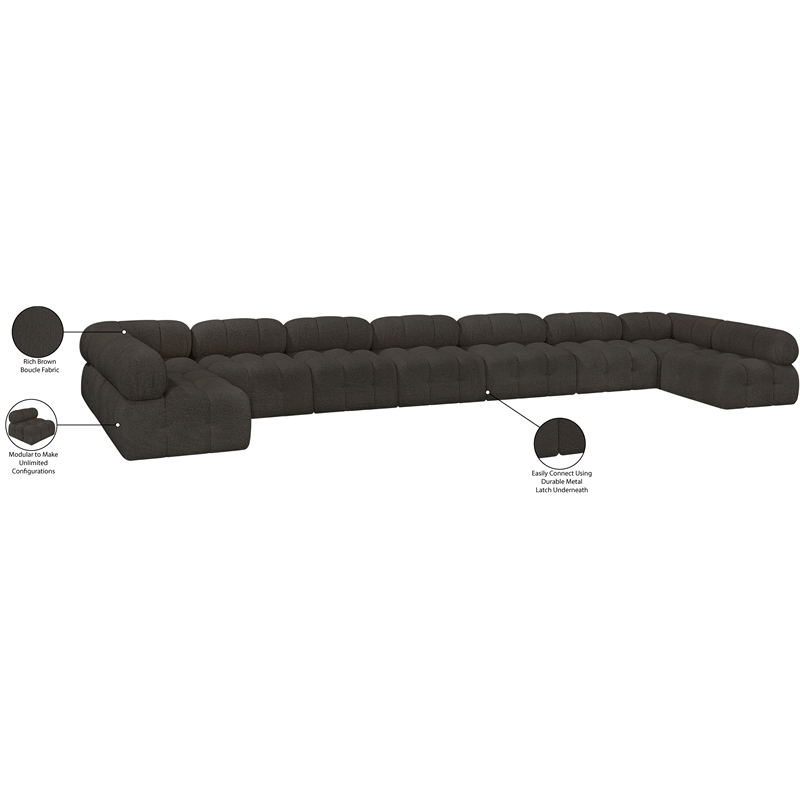 Meridian Furniture Ames Brown Boucle Fabric Modular Sectional