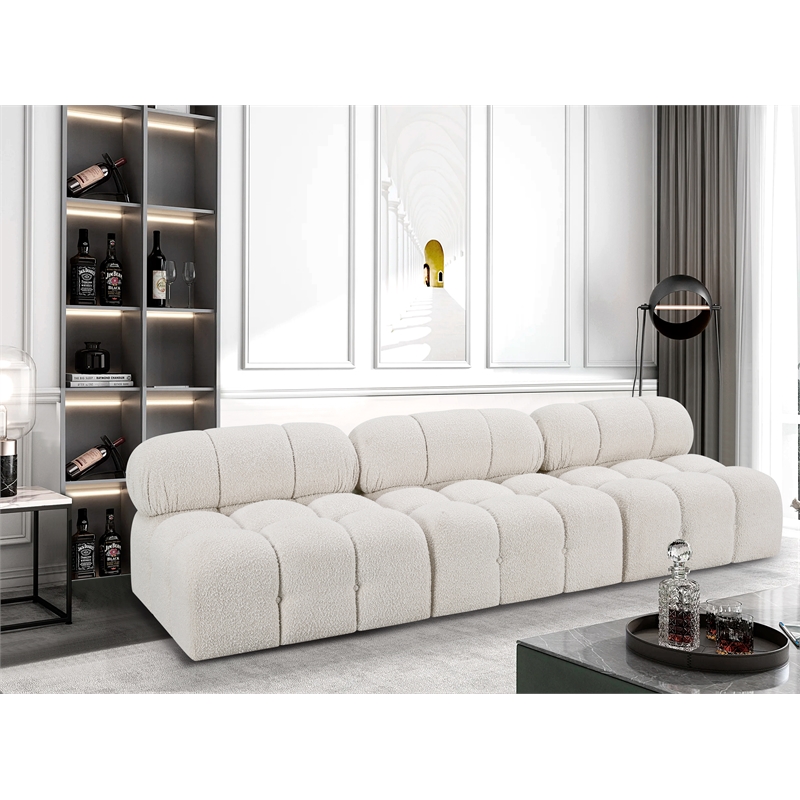 meridian furniture ames cream boucle fabric modular sofa