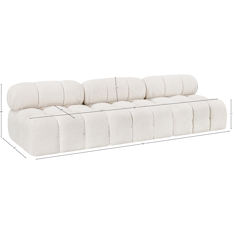 meridian furniture ames cream boucle fabric modular sofa