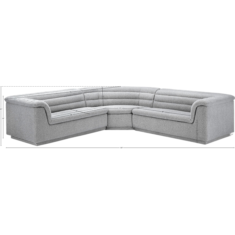 Meridian Furniture Cascade Grey Boucle Fabric Modular Sectional