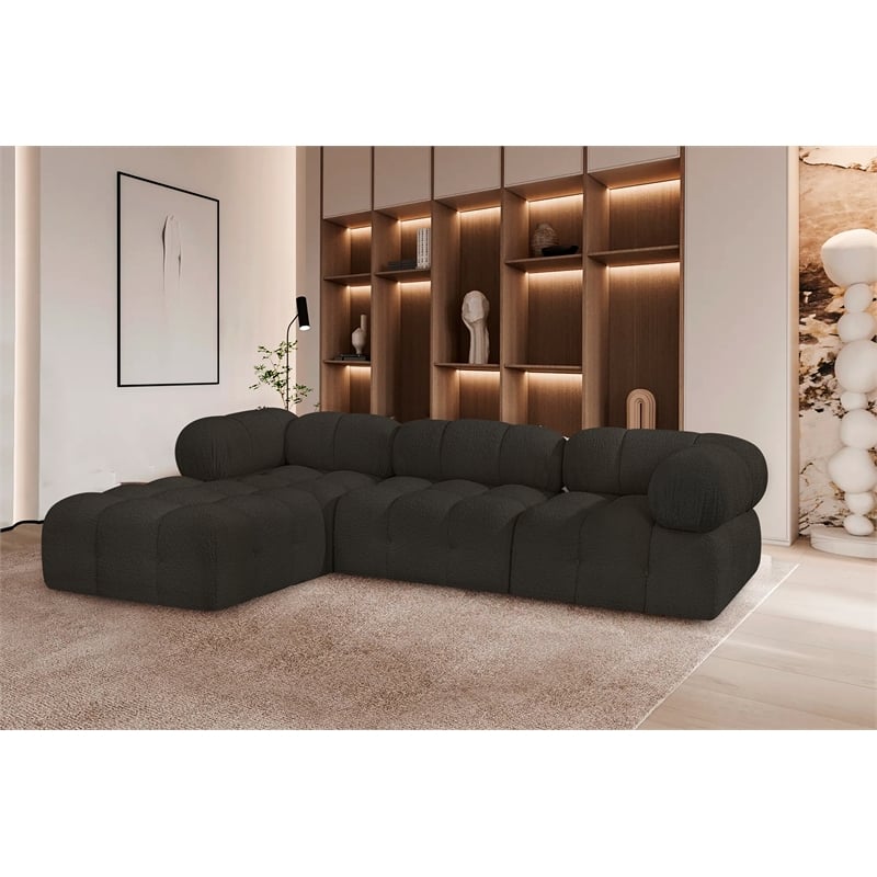meridian furniture ames brown boucle fabric modular sectional