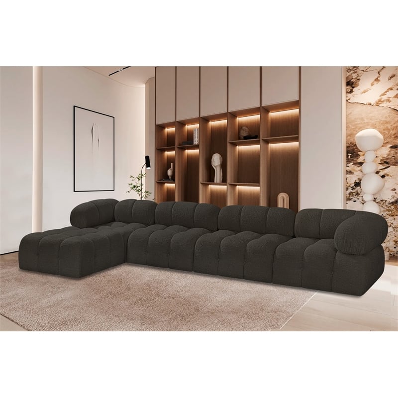 meridian furniture ames brown boucle fabric modular sectional