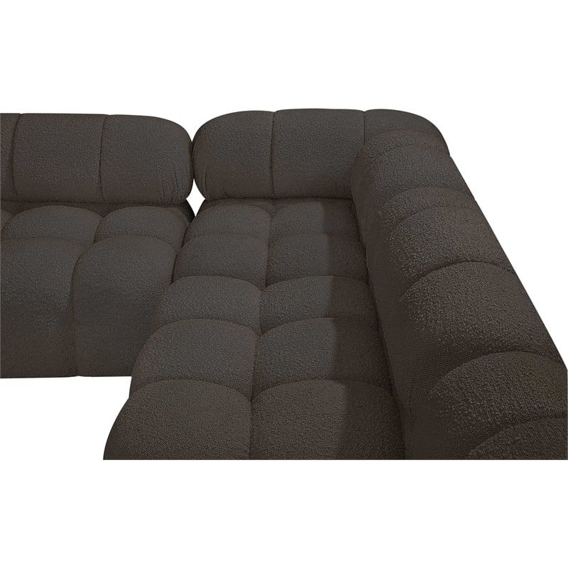 meridian furniture ames brown boucle fabric modular sectional