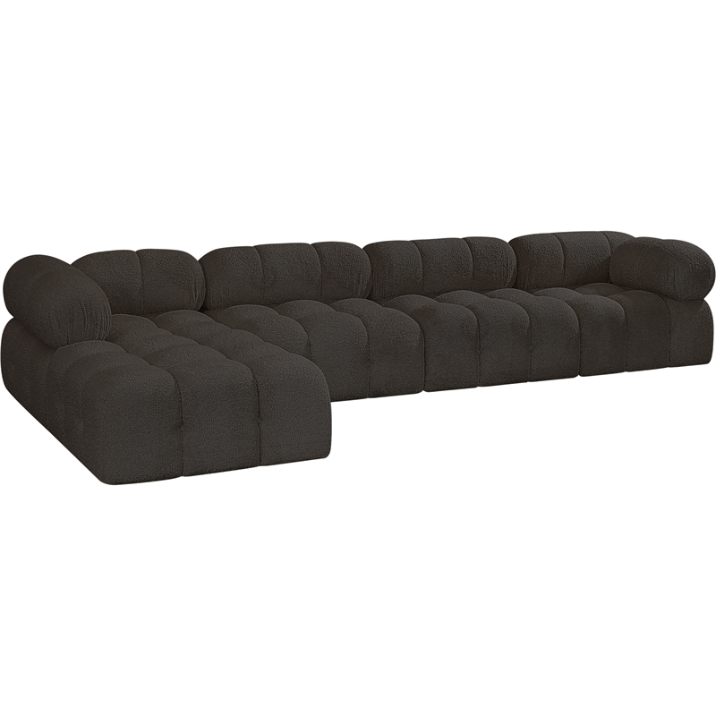meridian furniture ames brown boucle fabric modular sectional
