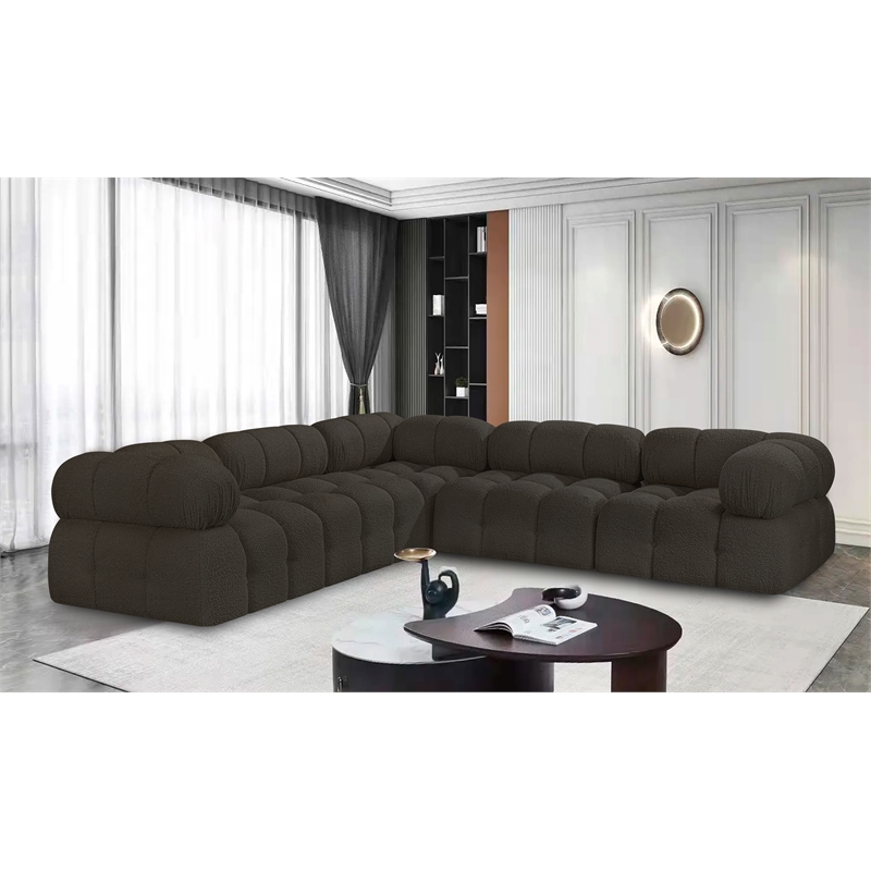 meridian furniture ames brown boucle fabric modular sectional