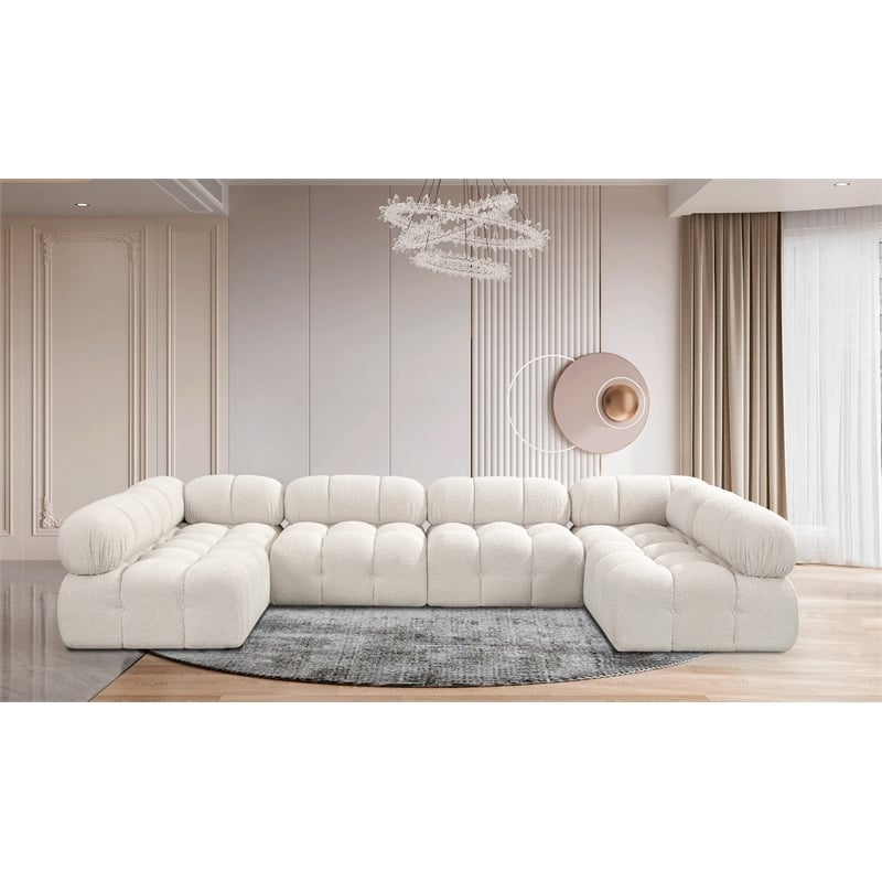 Meridian Furniture Ames Cream Boucle Fabric Modular Sectional