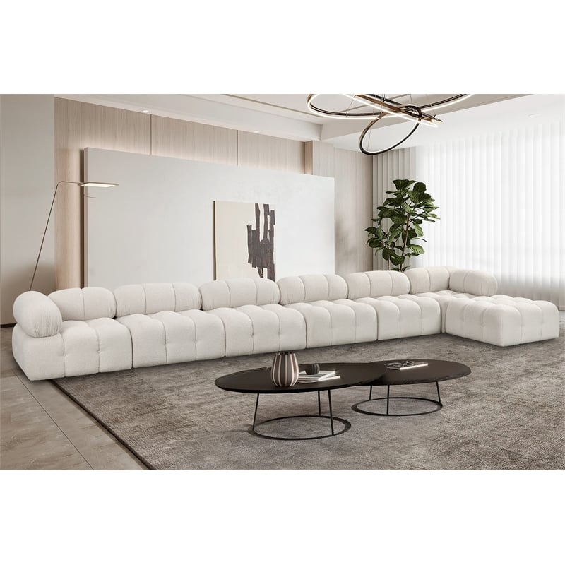 Meridian Furniture Ames Cream Boucle Fabric Modular Sectional