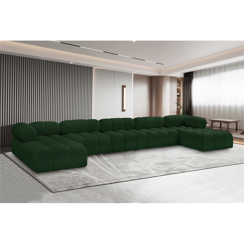Meridian Furniture Ames Green Boucle Fabric Modular Sectional
