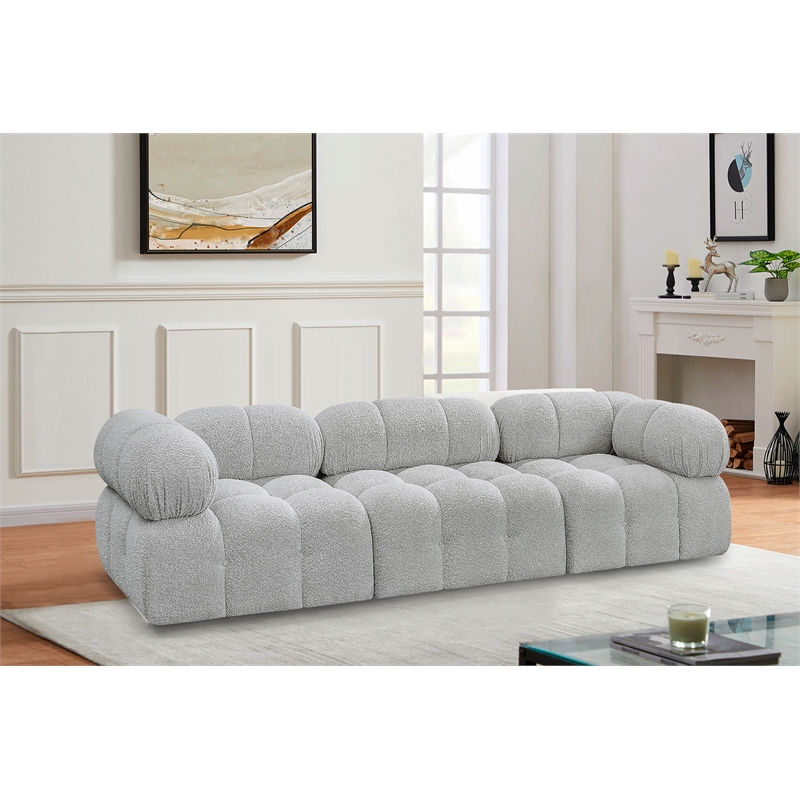 meridian furniture ames grey boucle fabric modular sofa