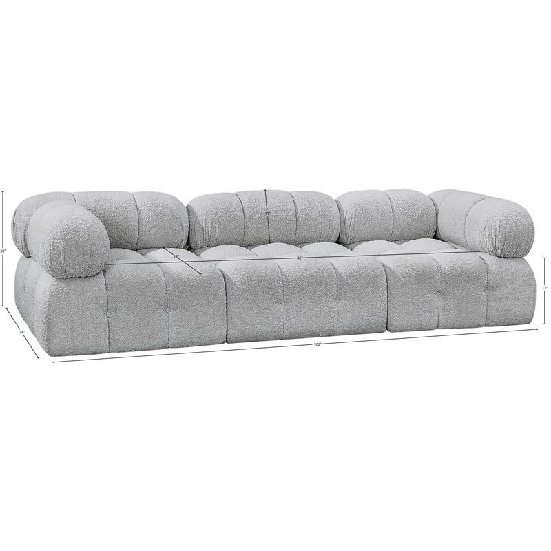 meridian furniture ames grey boucle fabric modular sofa