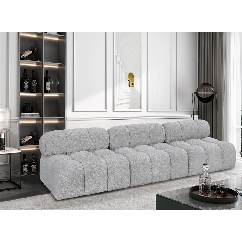 meridian furniture ames grey boucle fabric modular sofa