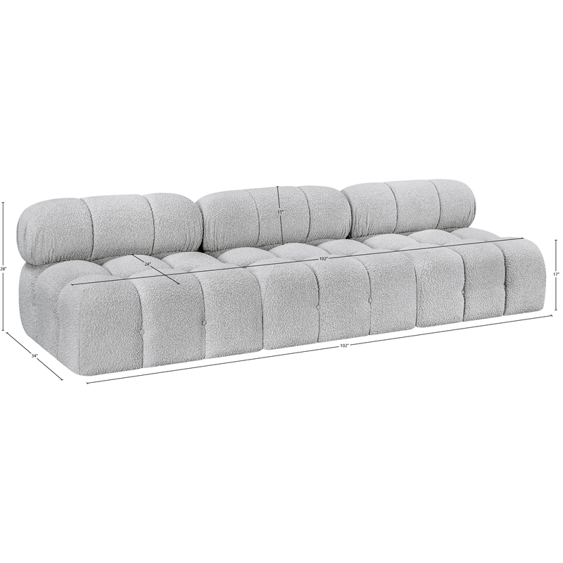 meridian furniture ames grey boucle fabric modular sofa