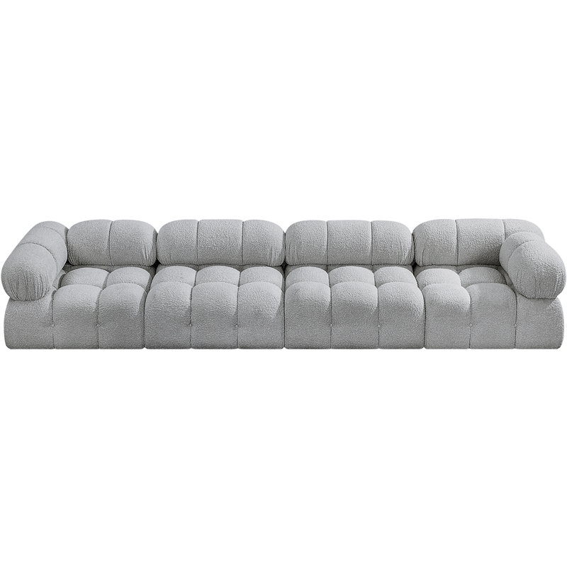 meridian furniture ames grey boucle fabric modular sofa