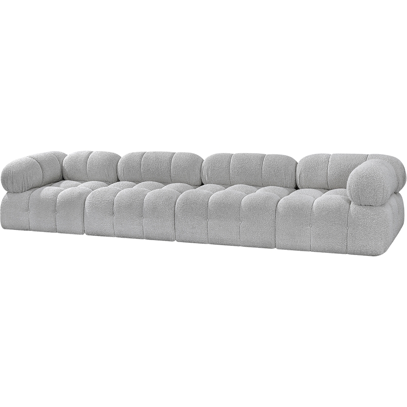 meridian furniture ames grey boucle fabric modular sofa