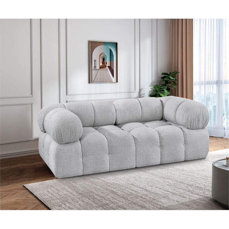 meridian furniture ames grey boucle fabric modular sofa