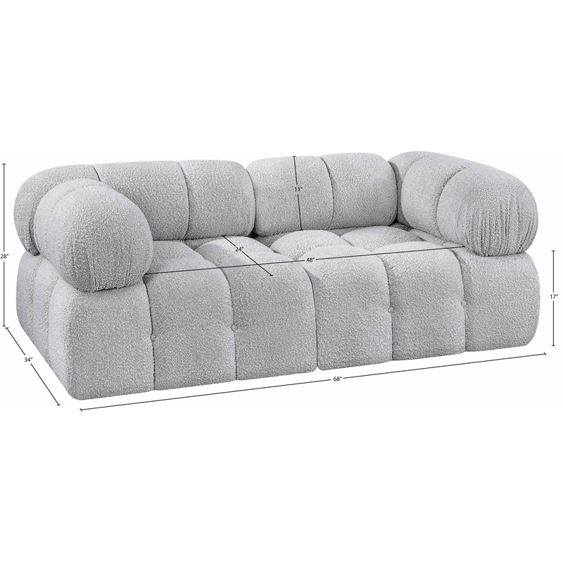 meridian furniture ames grey boucle fabric modular sofa