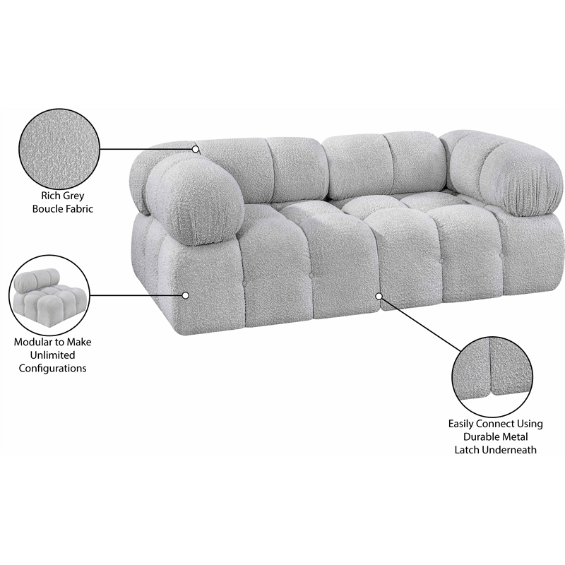 meridian furniture ames grey boucle fabric modular sofa