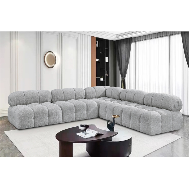 Meridian Furniture Ames Grey Boucle Fabric Modular Sectional