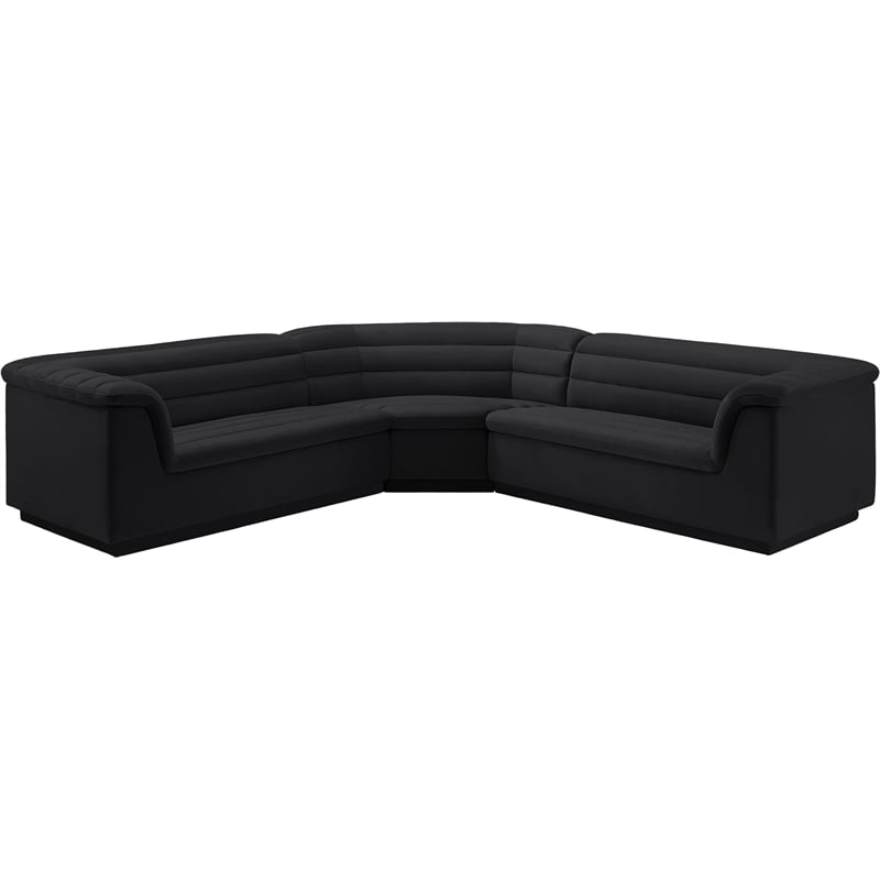Meridian Furniture Cascade Black Velvet Fabric Modular Sectional