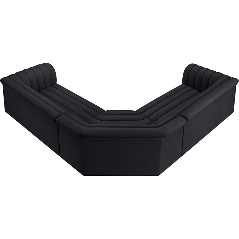 Meridian Furniture Cascade Black Velvet Fabric Modular Sectional