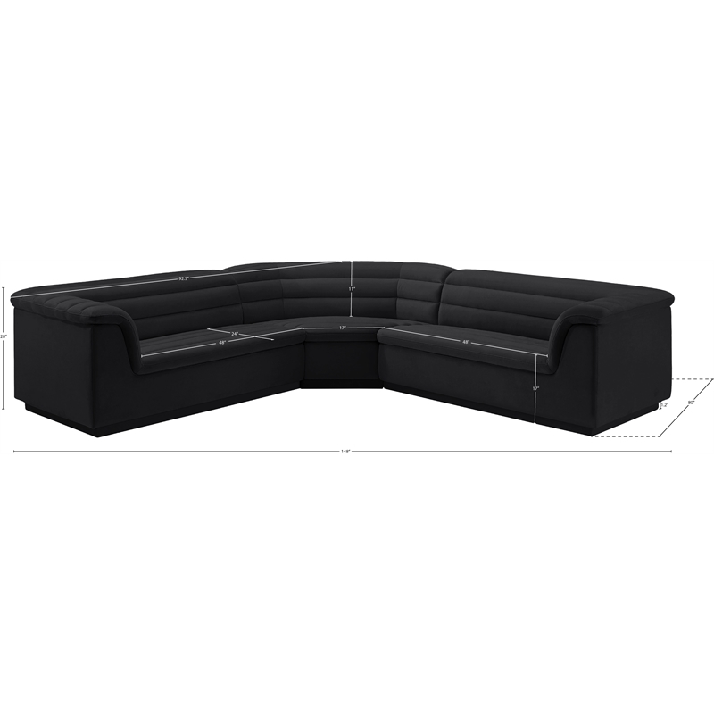 Meridian Furniture Cascade Black Velvet Fabric Modular Sectional