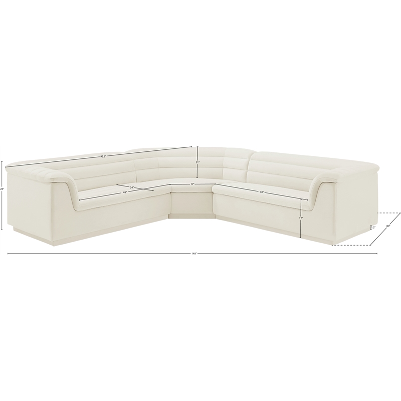 Meridian Furniture Cascade Cream Velvet Fabric Modular Sectional