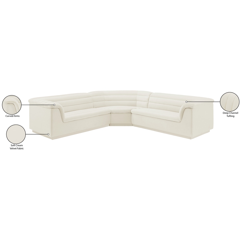 Meridian Furniture Cascade Cream Velvet Fabric Modular Sectional