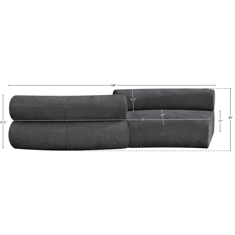 meridian furniture bale 108&quot grey chenille fabric 2 pc. modular sectional