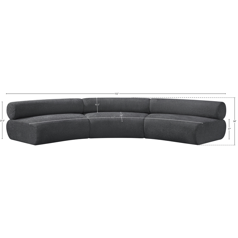 meridian furniture bale 152&quot grey chenille fabric 3 pc. modular sectional