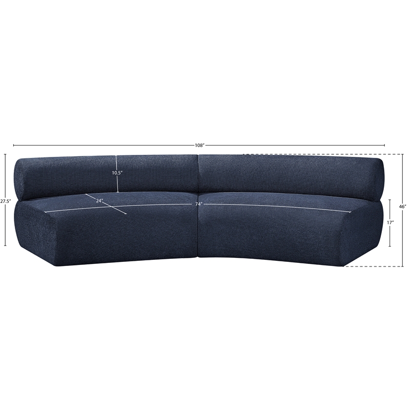 meridian furniture bale 108&quot navy chenille fabric 2 pc. modular sectional
