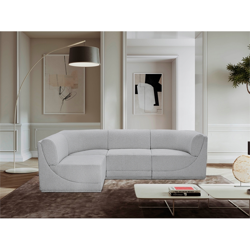 Meridian Furniture Ollie Grey Boucle Fabric Modular Sectional