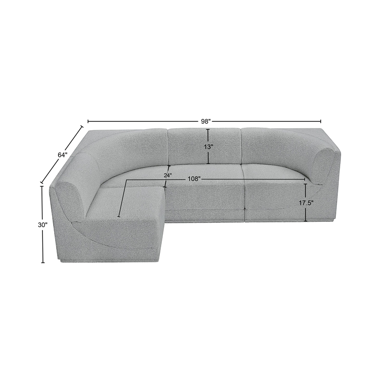 Meridian Furniture Ollie Grey Boucle Fabric Modular Sectional