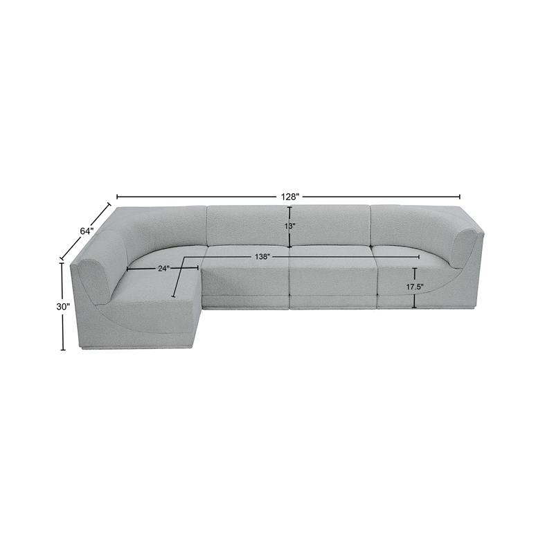 Meridian Furniture Ollie Grey Boucle Fabric Modular Sectional