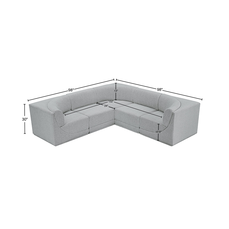 Meridian Furniture Ollie Grey Boucle Fabric Modular Sectional
