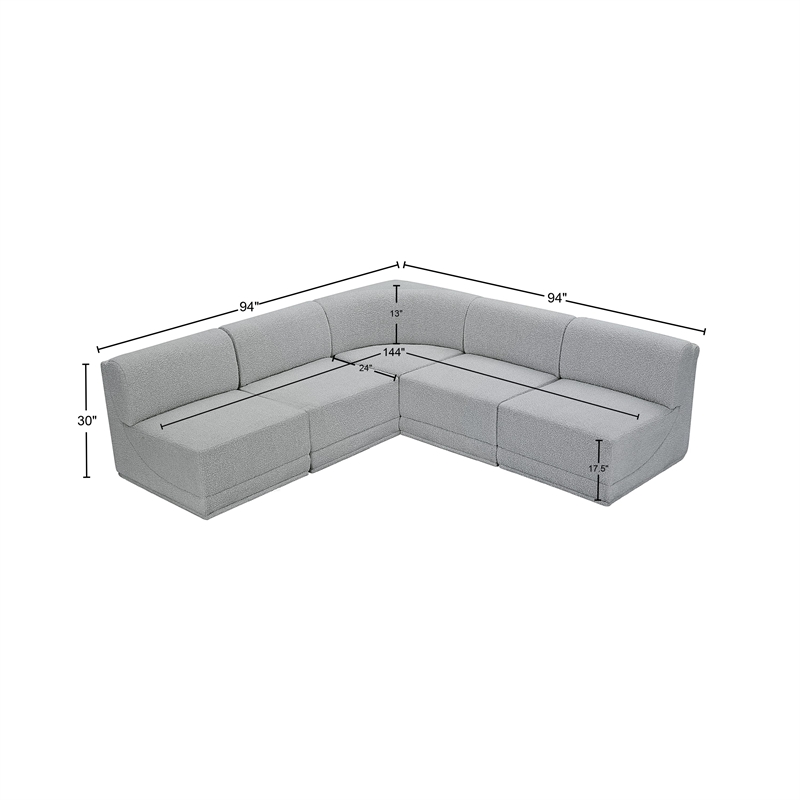 Meridian Furniture Ollie Grey Boucle Fabric Modular Sectional