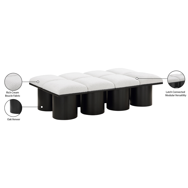 Meridian Furniture Pavilion Cream Boucle Fabric Bench