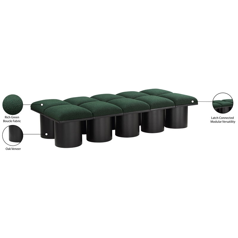 Meridian Furniture Pavilion Green Boucle Fabric Bench