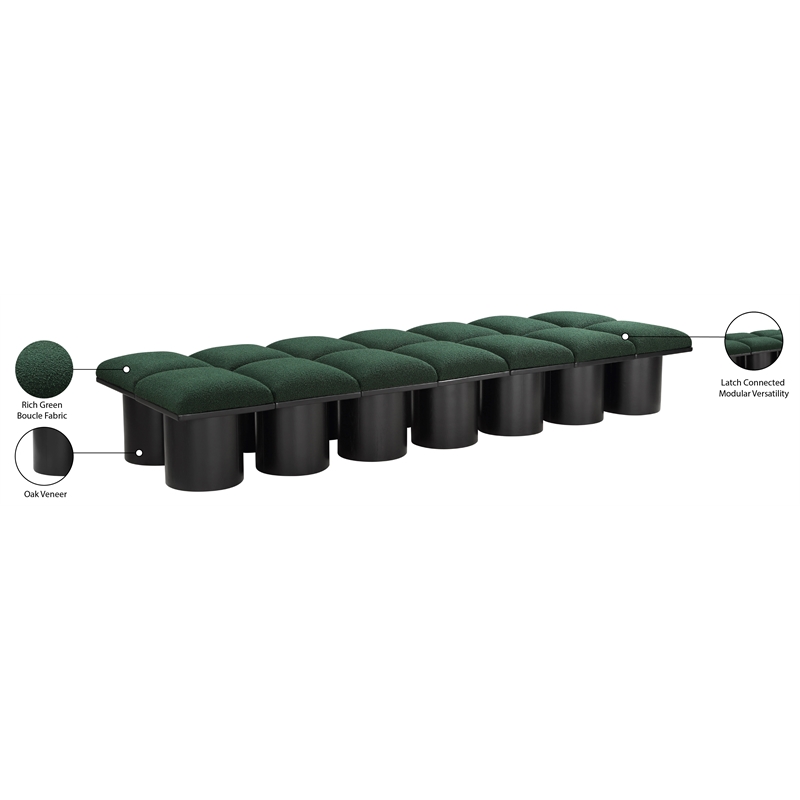 Meridian Furniture Pavilion Green Boucle Fabric Bench