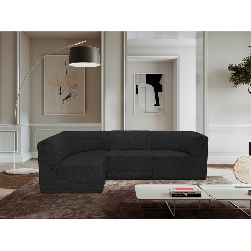 Meridian Furniture Ollie Black Boucle Fabric Modular Sectional