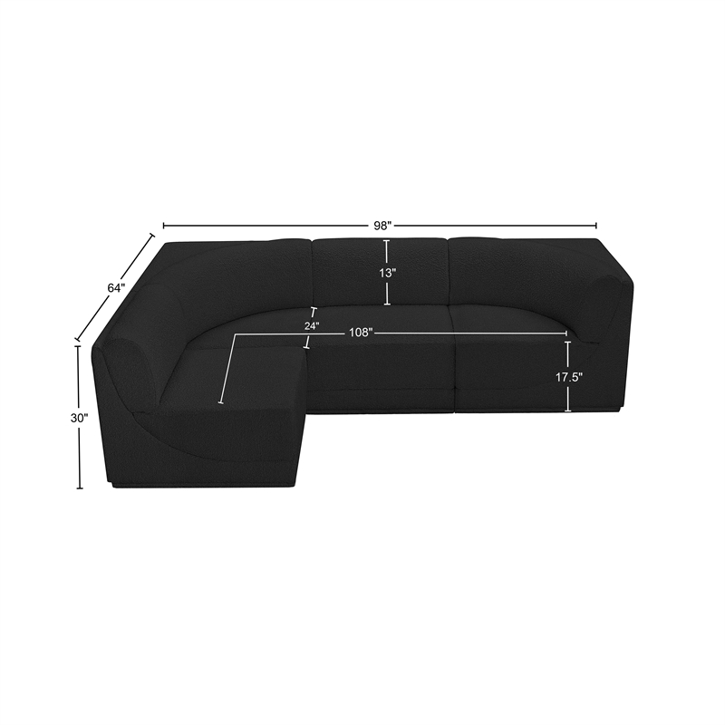 Meridian Furniture Ollie Black Boucle Fabric Modular Sectional