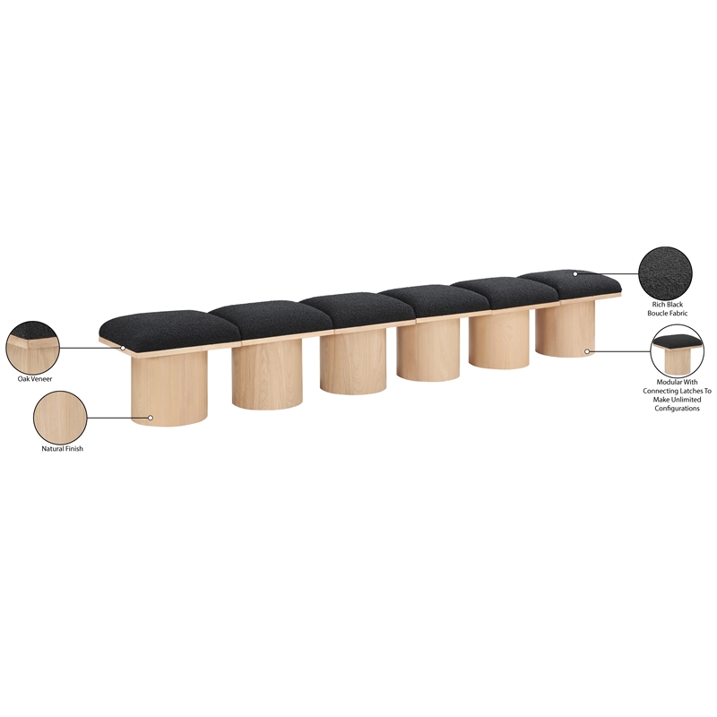 Meridian Furniture Pavilion Black Boucle Fabric Bench
