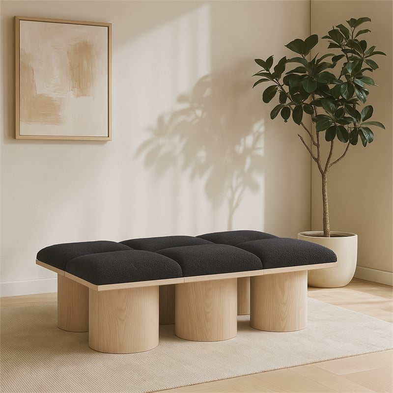 Meridian Furniture Pavilion Black Boucle Fabric Bench